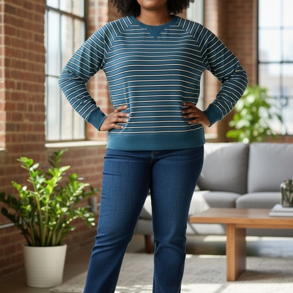 Pacer Blue/White Striped Crewneck Sweatshirt